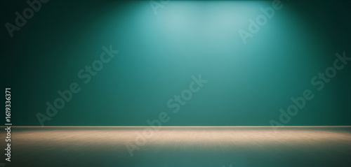 Modern empty room with green wall and wooden floor
