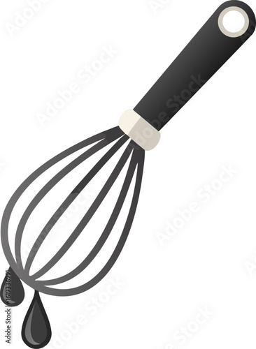 metal whisk with batter drips on transparent background