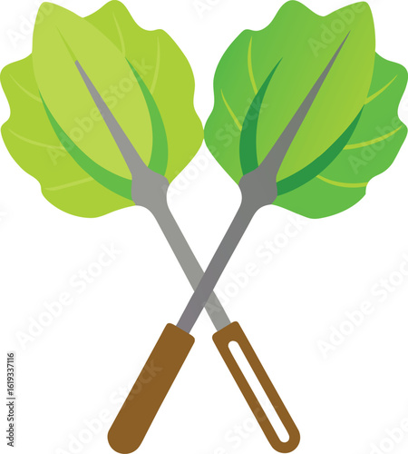 kitchen tongs gripping lettuce on transparent background