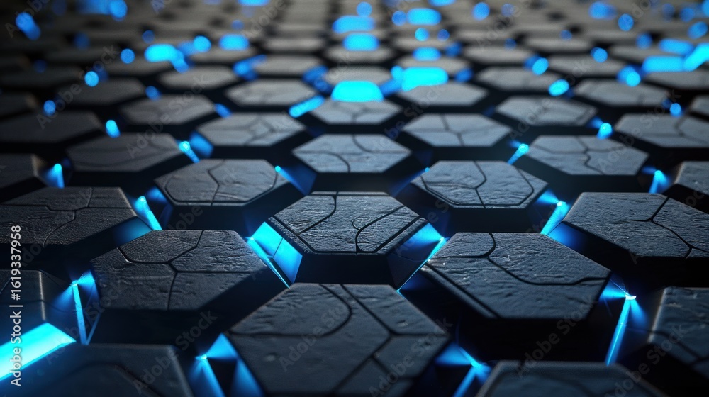 Obraz premium black and blue hexagon pattern with grid