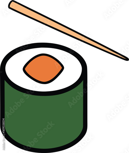 sushi roll with chopsticks icon on transparent background