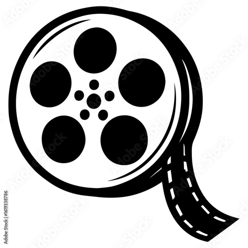 Film reel icon with transparent background in black and white style

