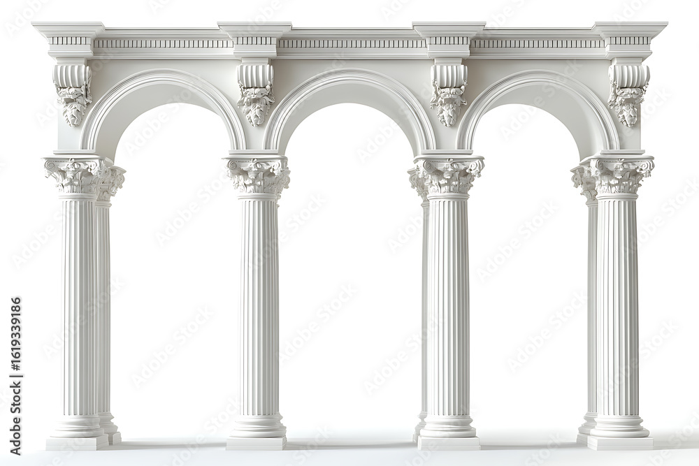 Fototapeta premium Ornate white classical arcade with four arched openings and corinthian columns