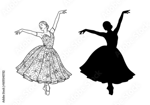 Vector art of ballerina dancing isolated on white background