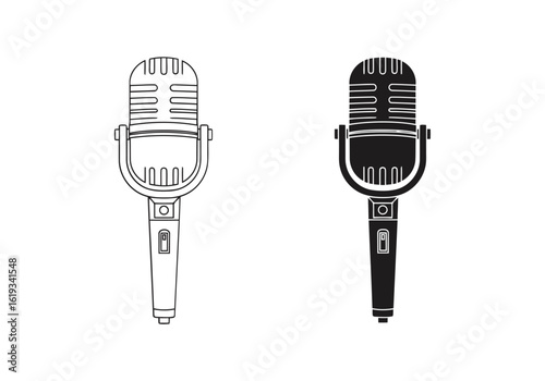 Vector art of vintage microphone, isolated on white background