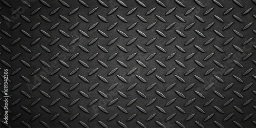 Dark, seamless metal plate with a diamond pattern and grunge texture, perfect for industrial backgrounds or silver metallic surfaces