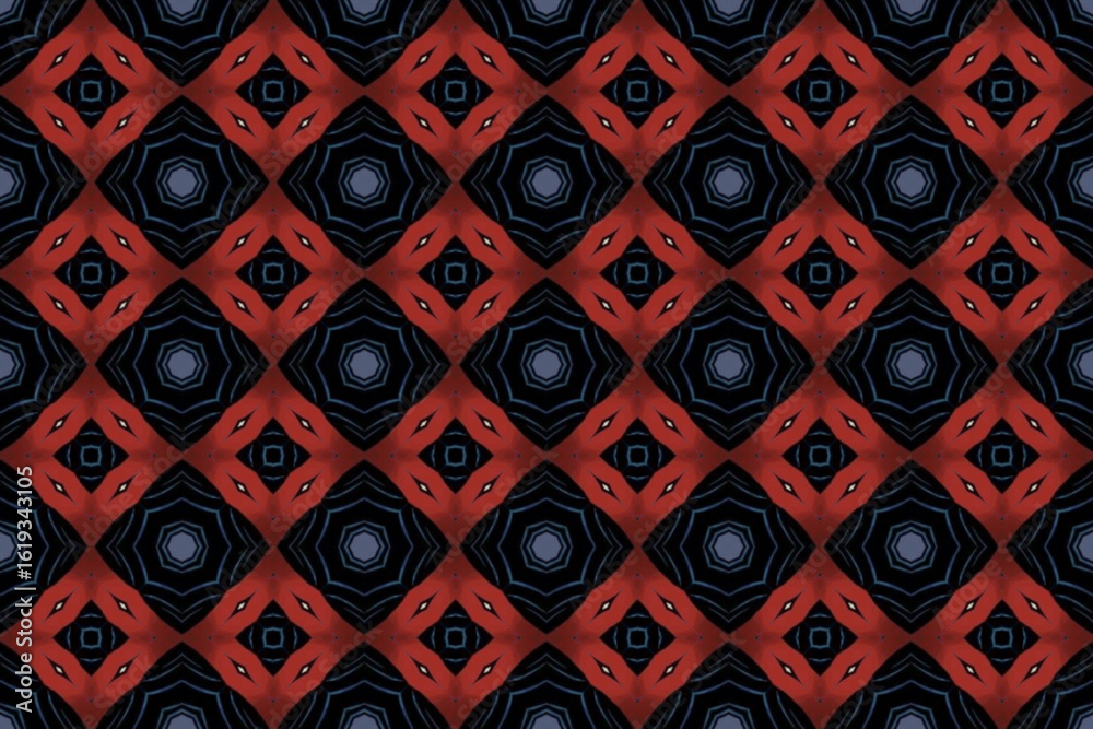 Obraz premium Seamless Shape Design Symmetric Wallpaper Luxury Textile Digital Endless Geometric Visual Graphic Background Decoration Interior Cloth Template Fashion Fabric Art Texture Perspective Tile Pattern.