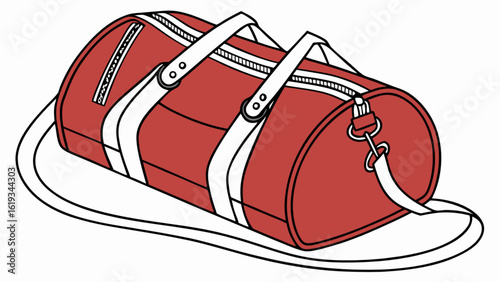 Red duffel bag isolated on white background, a versatile gym or sport bag with white straps and zipper, perfect for travel, weekend trips, or carrying fitness equipment