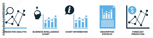 Set data analysis icon vector. Perfect for representing comprehensive data interpretation, statistical tools, or analytical processes