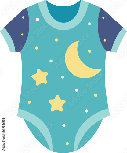 baby onesie with stars and moon pattern on transparent background