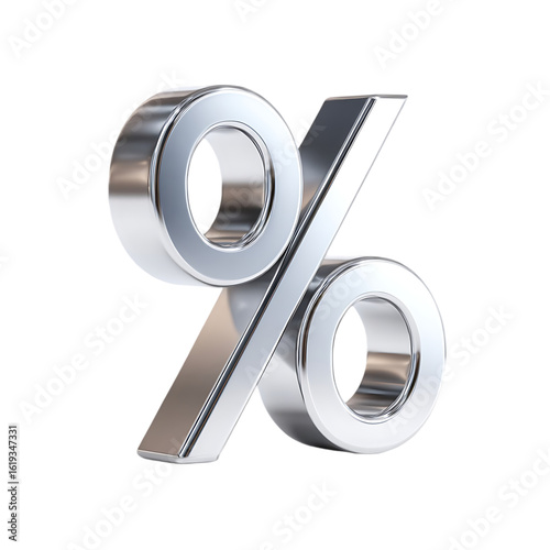 Shiny metallic percentage symbol three dimensional render