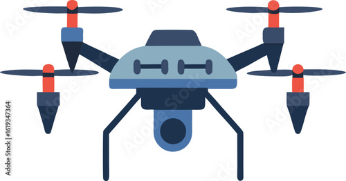 drone with propellers in hover mode on transparent background