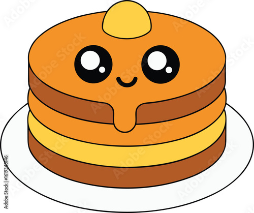stack of fluffy pancakes drizzled with syrup and butter on transparent background