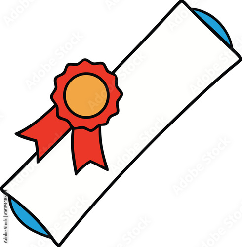diploma certificate with ribbon seal on transparent background
