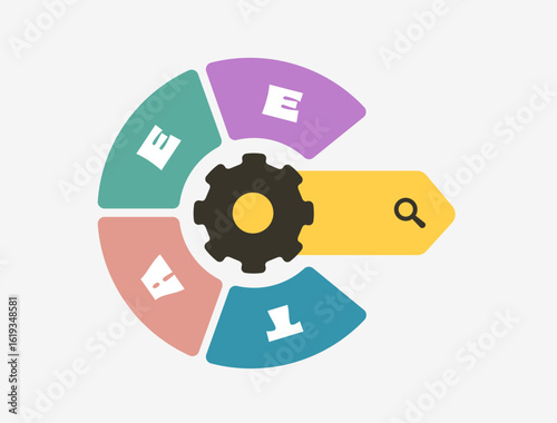 E-E-A-T SEO framework with segmented circle diagram for experience, expertise, authoritativeness and trustworthiness. E-E-A-T SEO modern search optimization isolated vector illustration