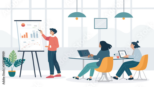 Teamwork and Presentation: Diverse colleagues collaborating on a project, perfect for landing pages and business brochures.