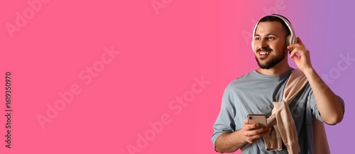 Young man in headphones and...