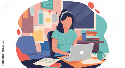 Woman working from home on laptop, perfect for remote work, freelance, and productivity blog posts.