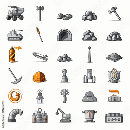 A set of modern industry-themed vector icons, covering manufacturing, logistics, machinery, production, energy, and factory technology