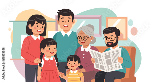 Happy multigenerational family portrait, ideal for family-themed websites, brochures, or advertisements.