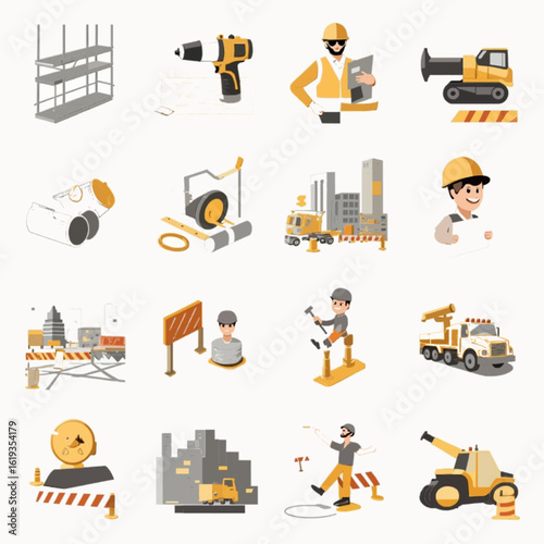 A set of modern industry-themed vector icons, covering manufacturing, logistics, machinery, production, energy, and factory technology