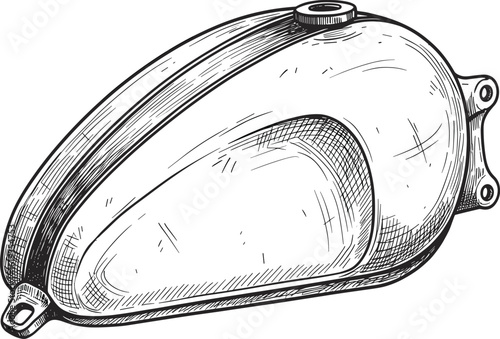 Vintage motorcycle fuel tank sketch with detailed line work, showcasing retro design