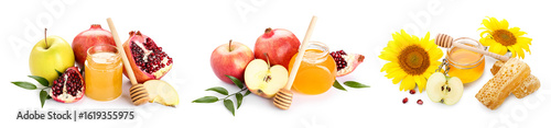 Set of apples, honey and po...