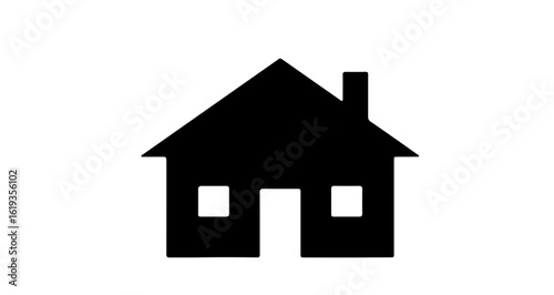 A simple black silhouette icon depicting a house, representing home, property, or residential buildings, isolated on a clear white background, suitable for digital design elements