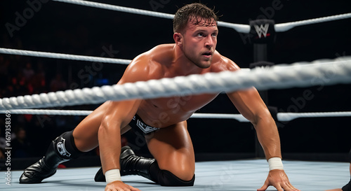 Professional wrestler in action during a match.