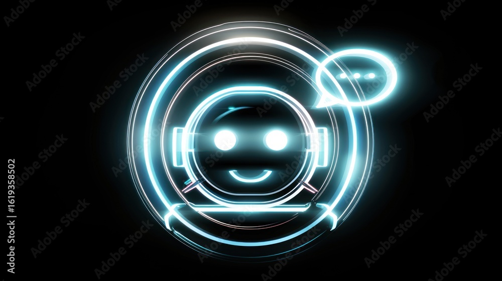 Futuristic chatbot interface with glowing neon elements on a black background Futuristic chatbot interface with glowing neon elements on a black background