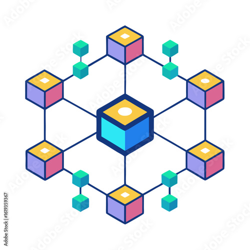 Blockchain Network with Connected Nodes – Vector Isolated