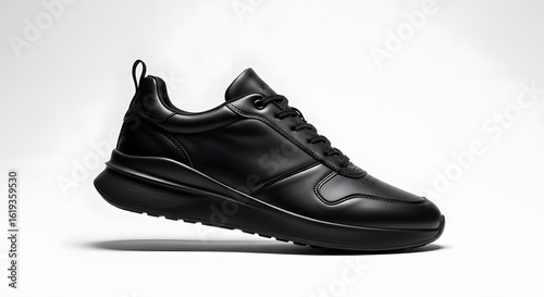 Sleek black leather sneaker with modern chunky sole and confident style