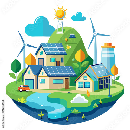 Eco village powered by wind, solar, and recycled water
