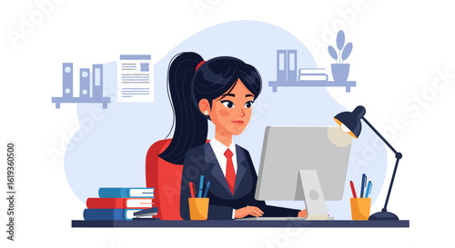 Businesswoman working at her computer, perfect for websites, brochures, and marketing materials.