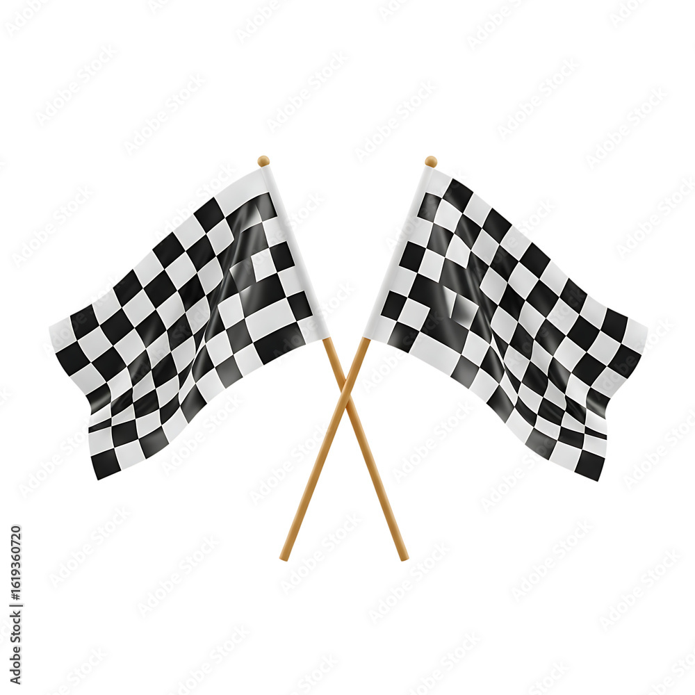 Fototapeta premium Checkered Flags Symbolizing Victory and Competition with Dynamic Black and White Patterns on a Clean Black Background
