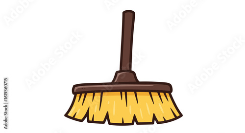 Blue and yellow plastic broom and dustpan tool isolated on a white background, perfect for household sweeping and cleaning