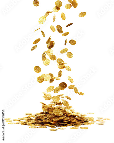 Golden coins cascade onto a pile of coins