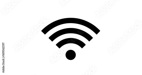 A simple black Wi-Fi icon representing wireless network connectivity, internet access, and digital communication on a clean white background