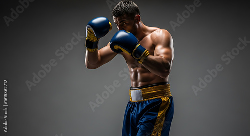 A muscular man in boxing gloves.