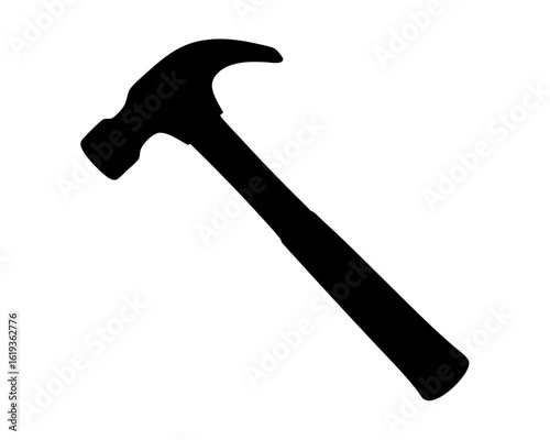 High contrast silhouette image of a classic claw hammer on a white background