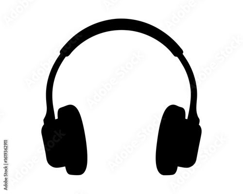Black silhouette of over ear headphones on a white background ready to listen