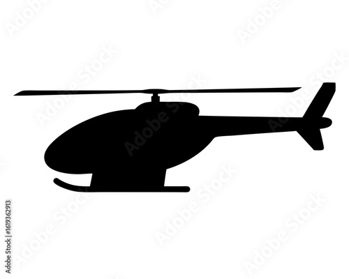 Silhouette of a sleek helicopter with a prominent tail rotor system shown