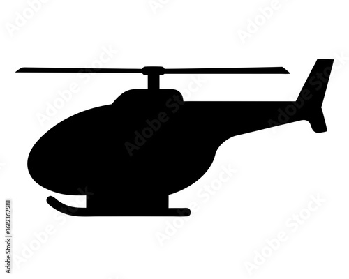Silhouette of a helicopter with rotor blades and tail in black