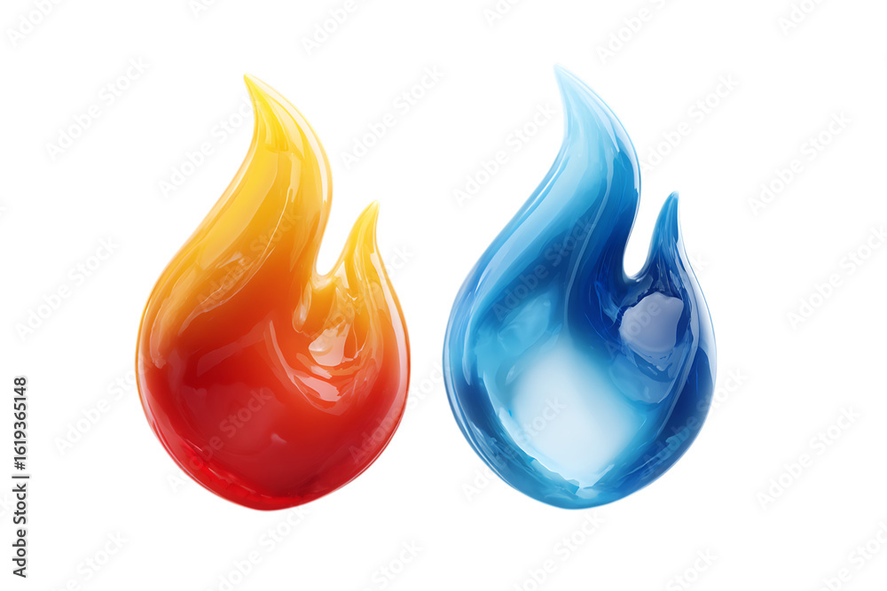 Obraz premium 3d icon of red and blue flames side by side, isolated on transparent background
