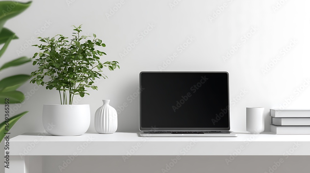 Fototapeta premium Minimalist Home Office with Laptop