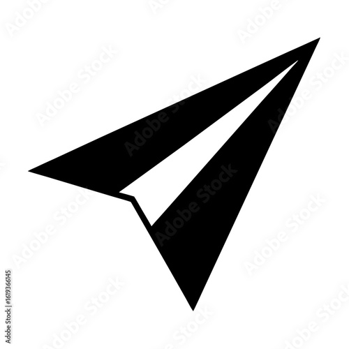 Stylized black paper airplane icon representing flight, travel, and communication concepts