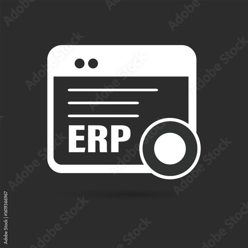 ERP, enterprise resource planning icon isolated solid outline on black and white background, ERP Dashboard, AI and Business icon