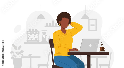 Woman working on laptop in a cafe; perfect for blog posts about remote work, coffee shop culture, or freelance lifestyles.