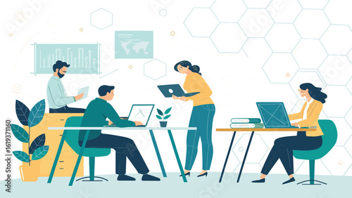 Diverse team collaborating on project, perfect for website landing page or company brochure.