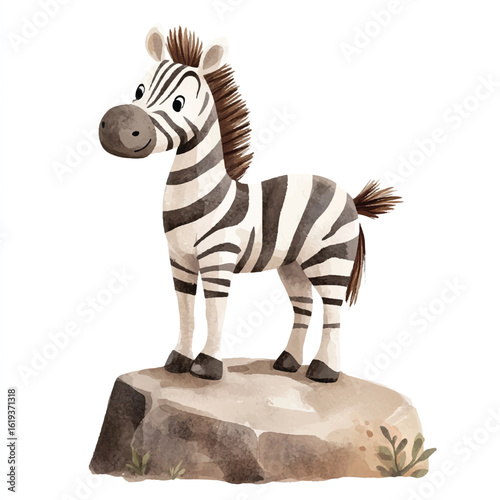 a cute animal of zebra standing on a rock